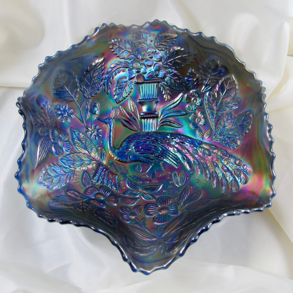 Fenton antique carnival glass peacock urn blue bowl Carnival Glass