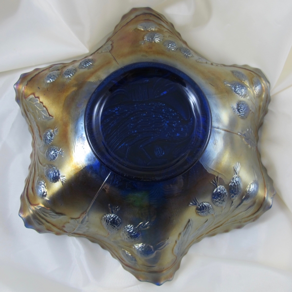 Antique Fenton Blue Peacock & Urn Carnival Glass Bowl