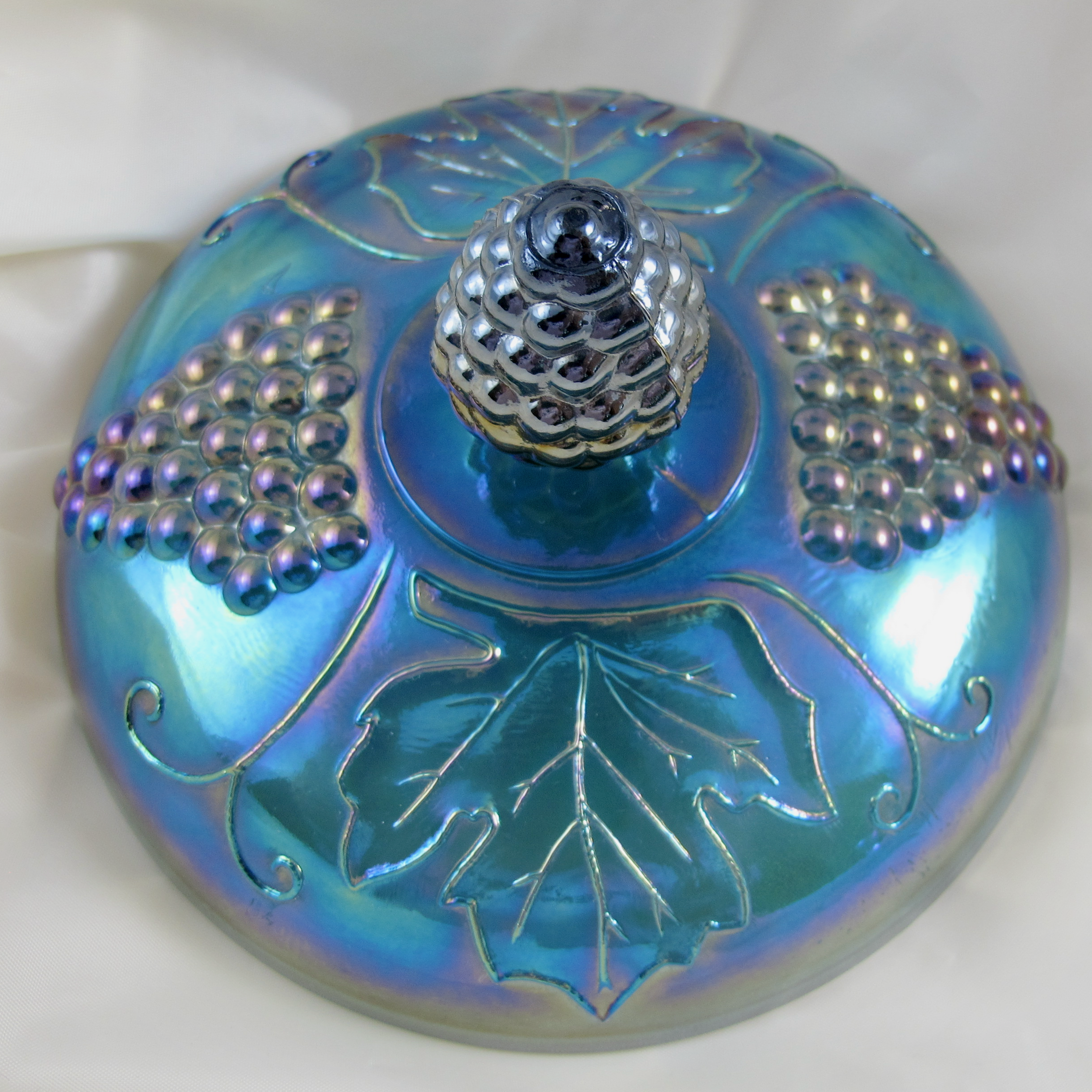 Indiana Blue Carnival Glass Biscuit Jar-blue Iridescent Carnival Glass  Candy Jar-indiana Blue Harvest Grape Carnival Glass Covered Canister 