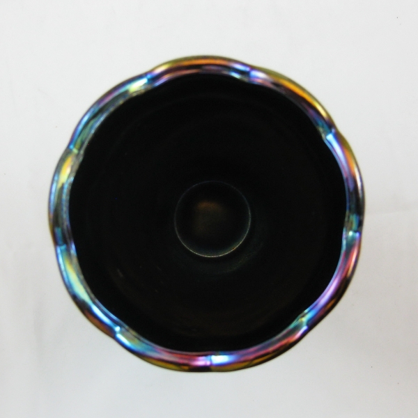 Fenton Black Amethyst #8257 Peacock Garden Carnival Glass Vase