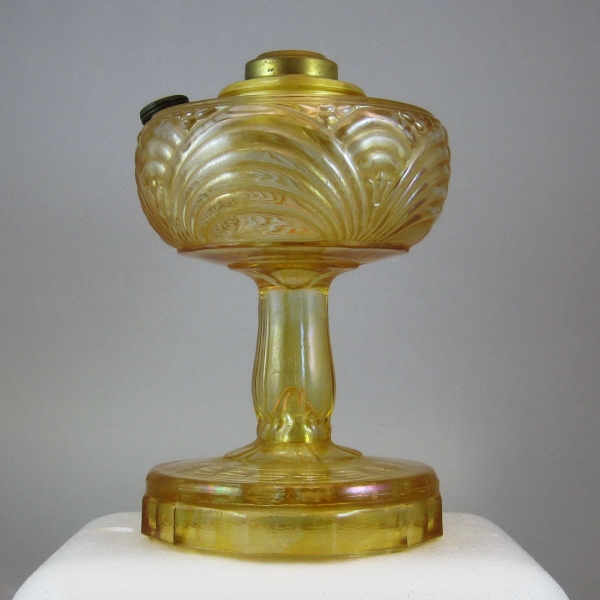 Aladdin Amber Washington Drape Carnival Glass Oil or Kerosene Lamp 1940