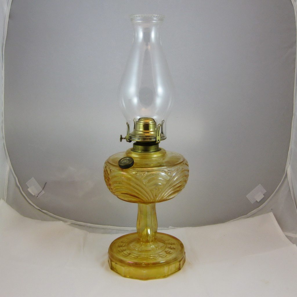 Aladdin Amber Washington Drape Carnival Glass Oil or Kerosene Lamp 1940