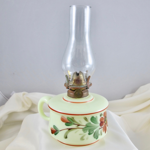 Antique English Painted Custard Art Glass Finger Lamp