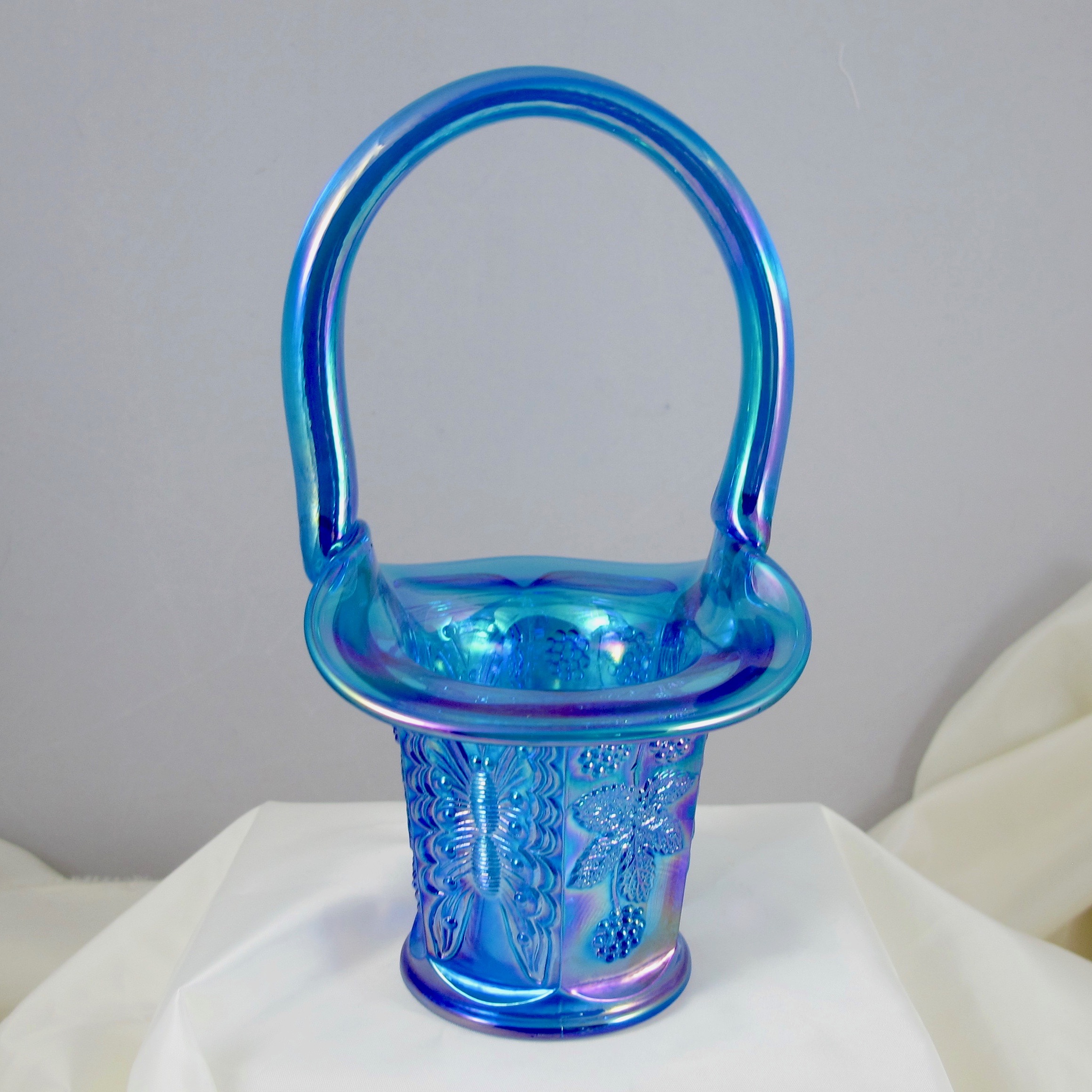 Fenton Sapphire Blue Butterfly & Berry Carnival Glass Two