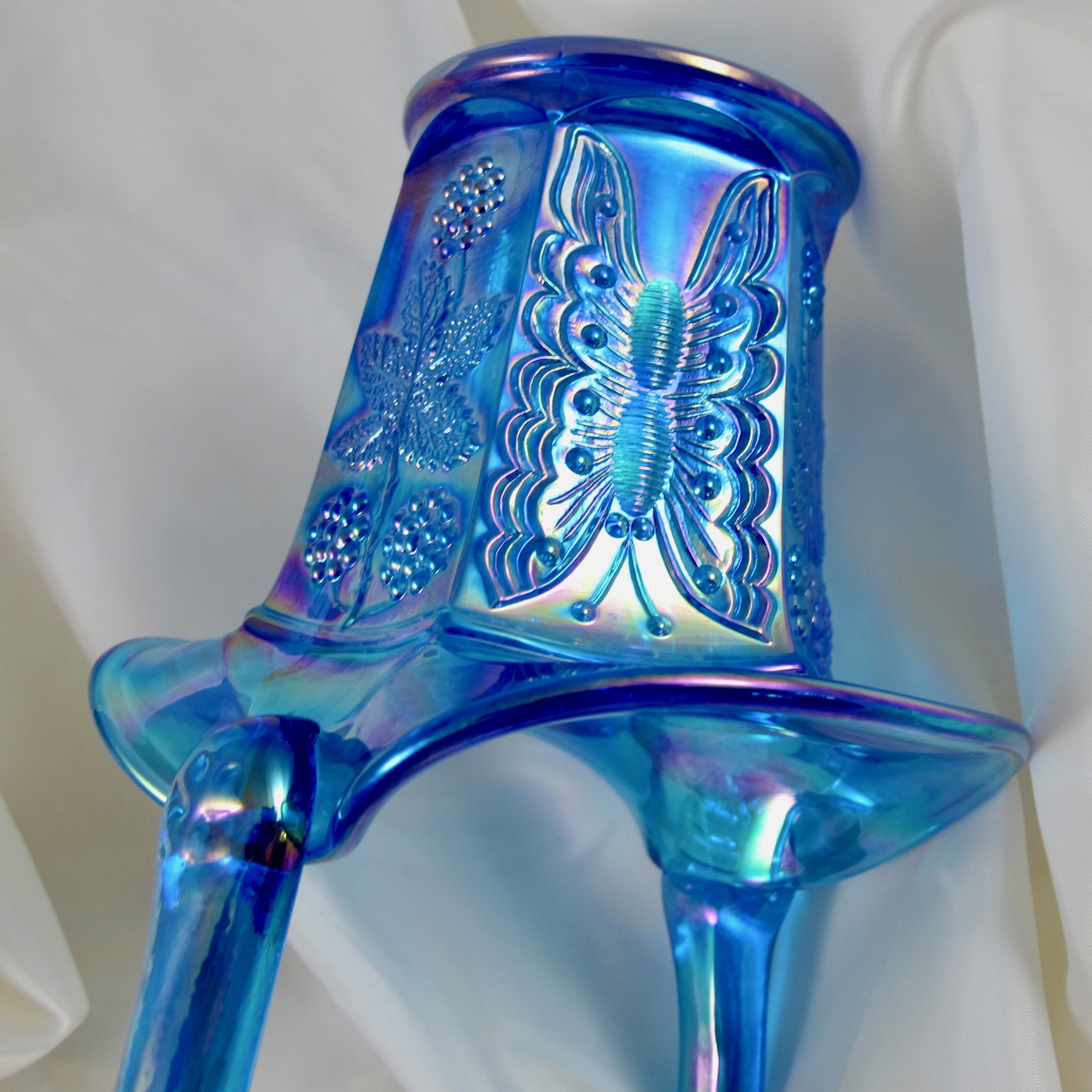 Fenton Sapphire Blue Butterfly & Berry Carnival Glass Two