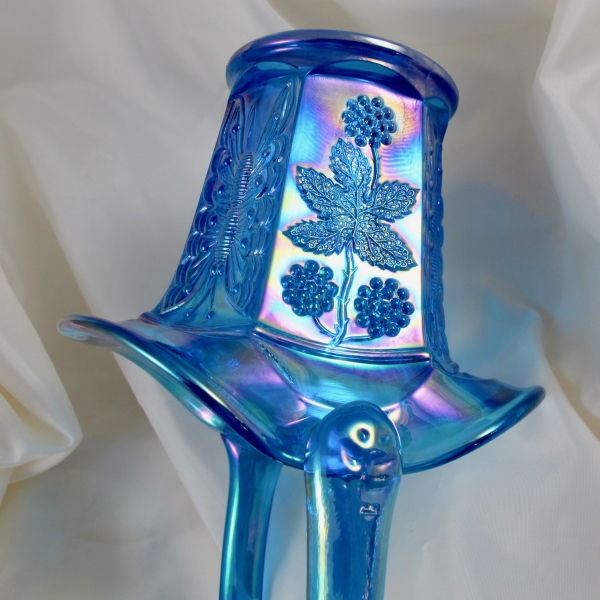 Fenton Sapphire Blue Butterfly & Berry Carnival Glass Two Sides Up Basket