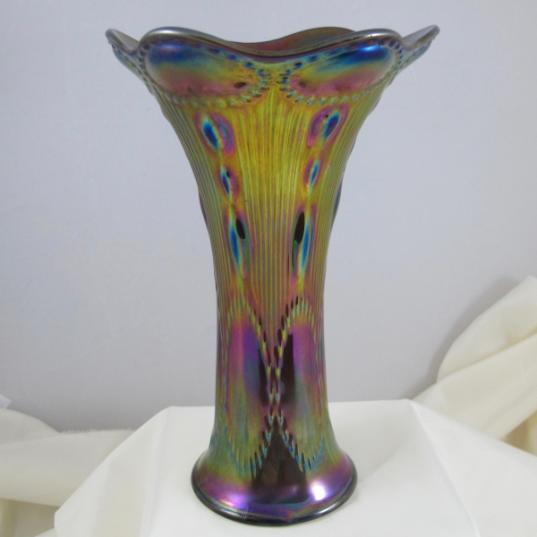 Antique Imperial Beaded Bullseye Amethyst Carnival Glass Vase