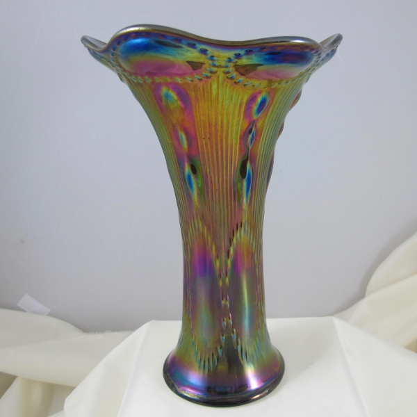 Antique Imperial Beaded Bullseye Amethyst Carnival Glass Vase