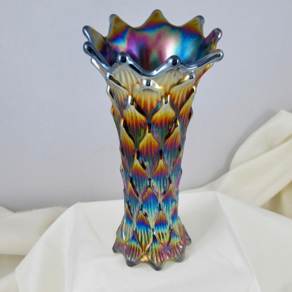 Antique Dugan Lined Lattice Amethyst Carnival Glass Vase Electric