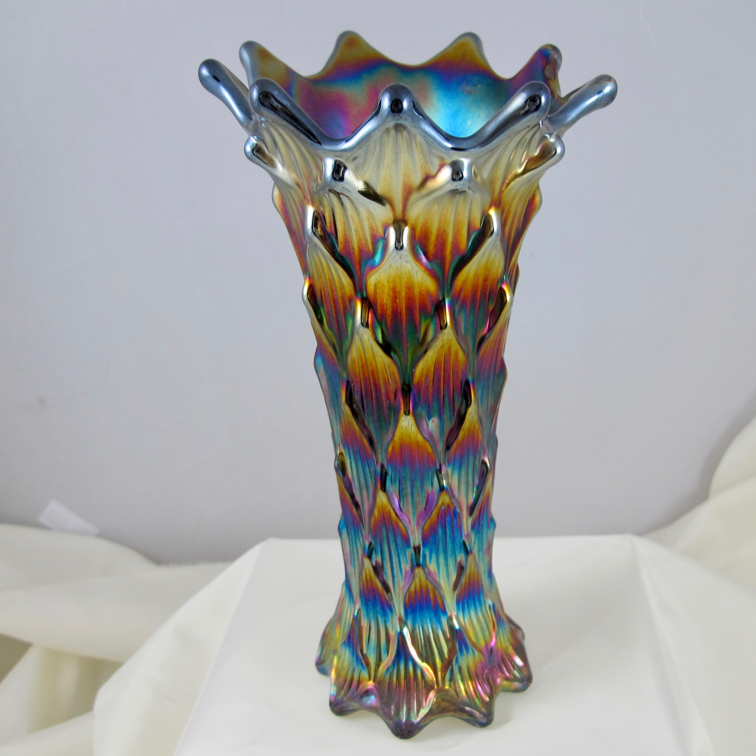 Antique Dugan Lined Lattice Amethyst Carnival Glass Vase Electric