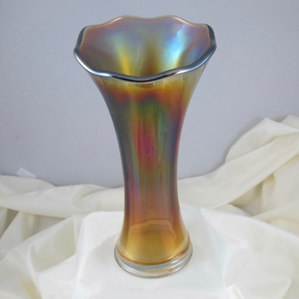 Antique Imperial Smooth Panel Smoke Stretch Carnival Glass Vase