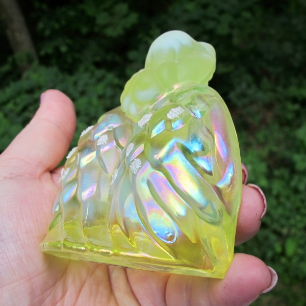 Fenton Vaseline Opal Heavenly Companion Carnival Glass Angel Figurine