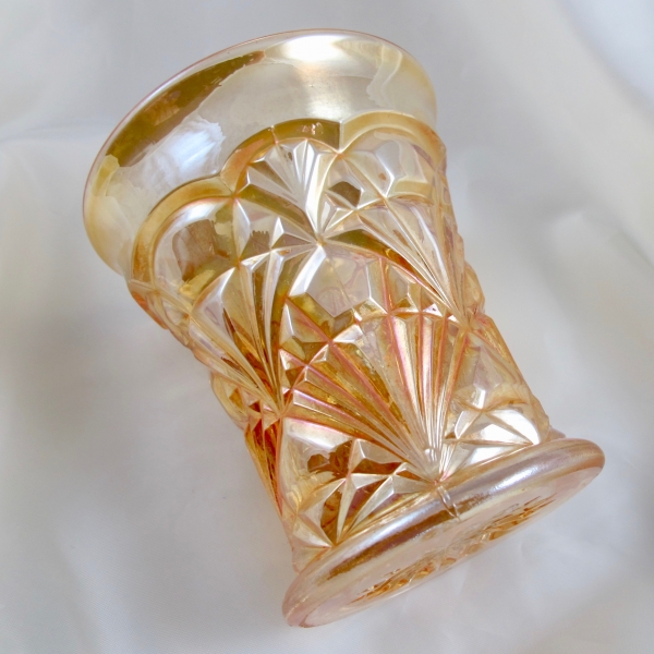 Antique Rindskopf Double Fans Marigold Carnival Glass Tumbler
