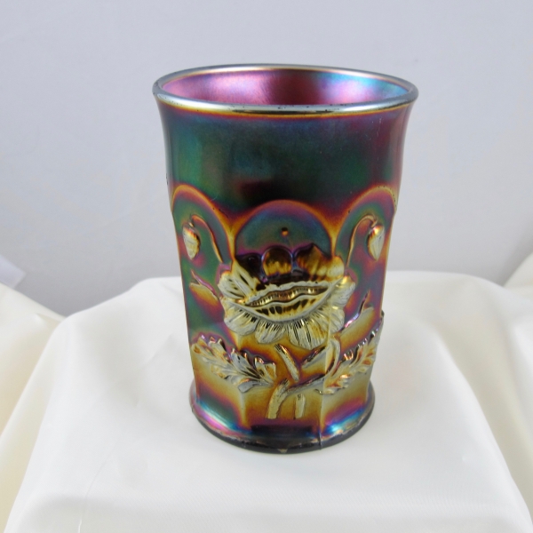Antique Northwood Oriental Poppy Amethyst Carnival Glass Tumbler
