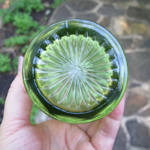 Antique Northwood Oriental Poppy Lime Green Carnival Glass Tumbler Ribbed Int.