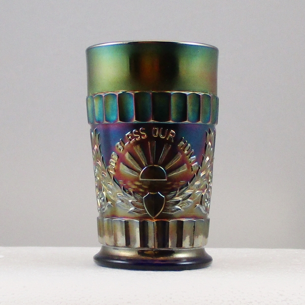 Antique Dugan Blue God & Home Carnival Glass Tumbler