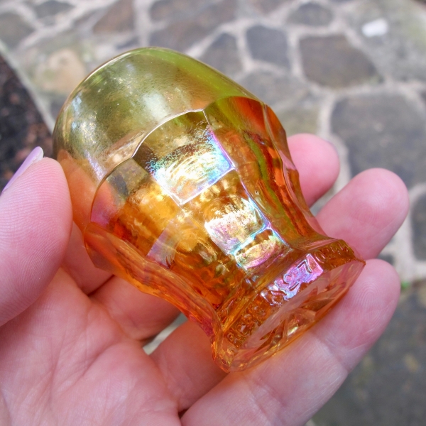 Antique Inwald Jacobean Ranger Marigold Carnival Glass Shot Glass - TINY!
