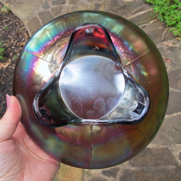 Antique Fenton Dragon & Lotus Amethyst Carnival Glass ICS Footed Bowl