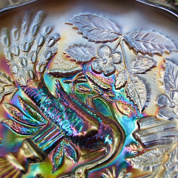 Antique Millersburg Peacock Urn Variant Amethyst Carnival Glass Bowl *NO BEE