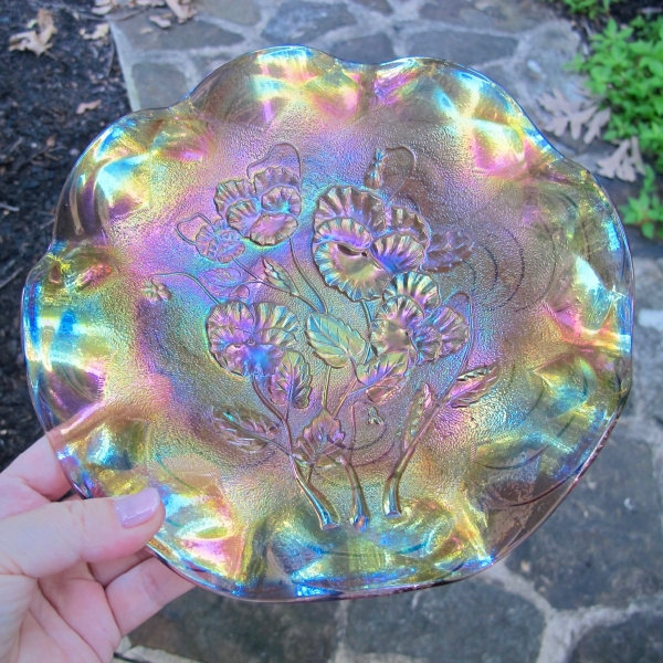 Antique Imperial Lavender Pansy Carnival Glass Plate *Flared Wide