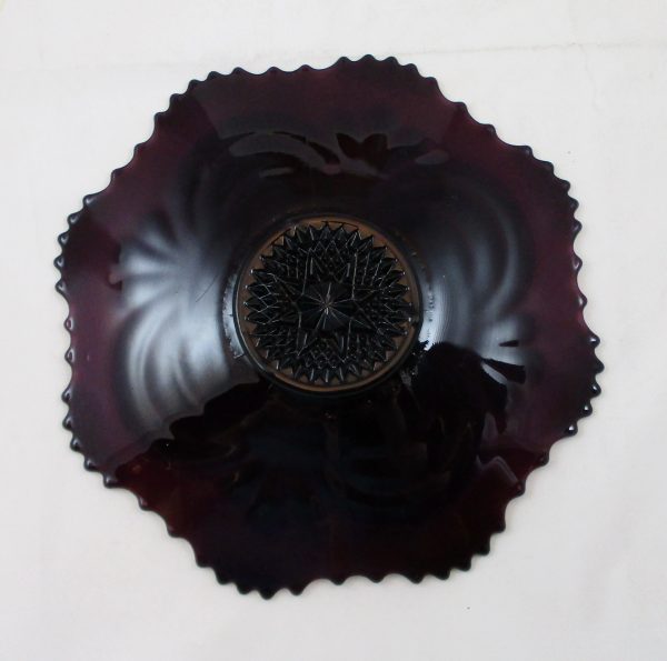 Antique Imperial Amethyst Scroll Embossed Carnival Glass Plate