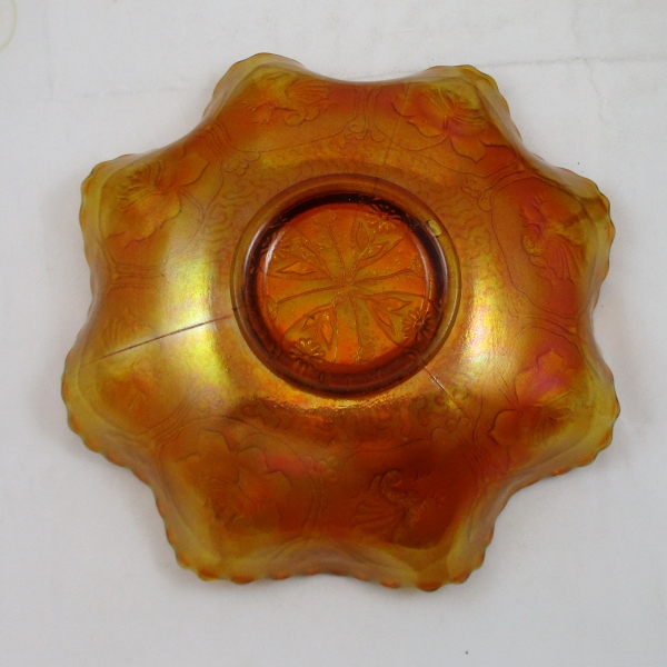 Antique Fenton Amber Dragon & Lotus Carnival Glass Bowl
