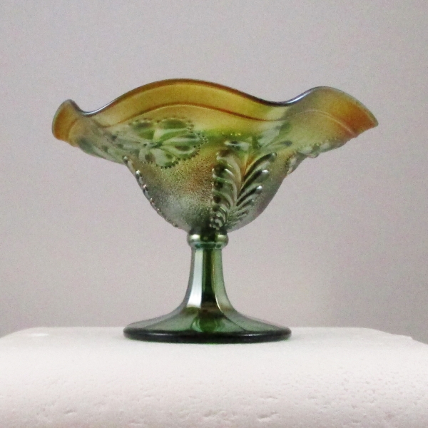 Antique Northwood Fern Green Carnival Glass Compote