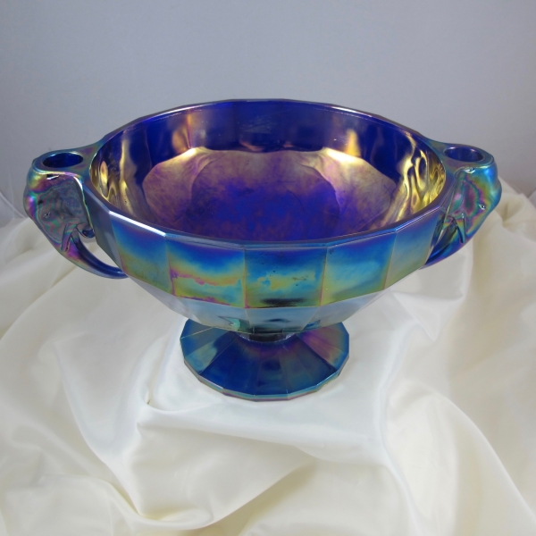 Summit Art Glass Blue Elephant Carnival Glass Candleholder Bowl - LARGE