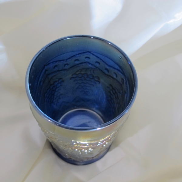 Antique Fenton Blue Lattice & Grape Carnival Glass Tumbler