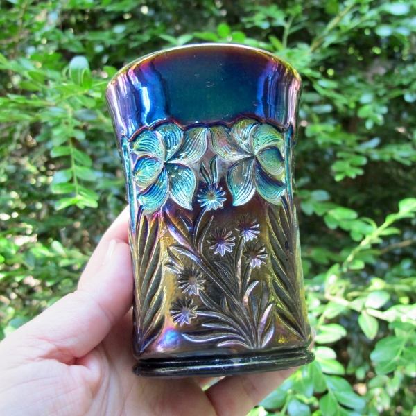 Antique Imperial Tiger Lily Amethyst Carnival Glass Tumbler