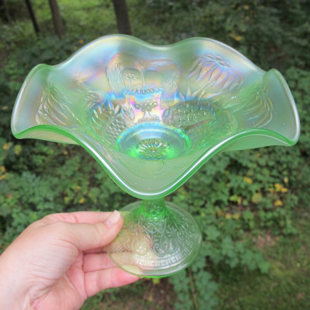 Antique Northwood Ice Green Peacock at the Fountain Carnival Glass