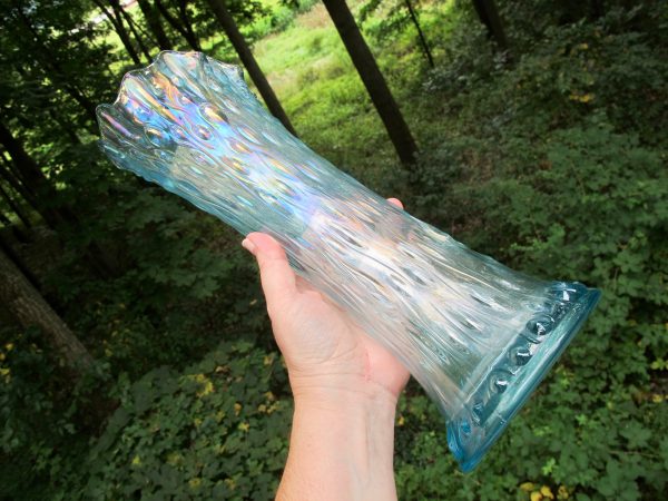 Antique Northwood Ice Blue Mid-size Tree Trunk Carnival Glass Vase