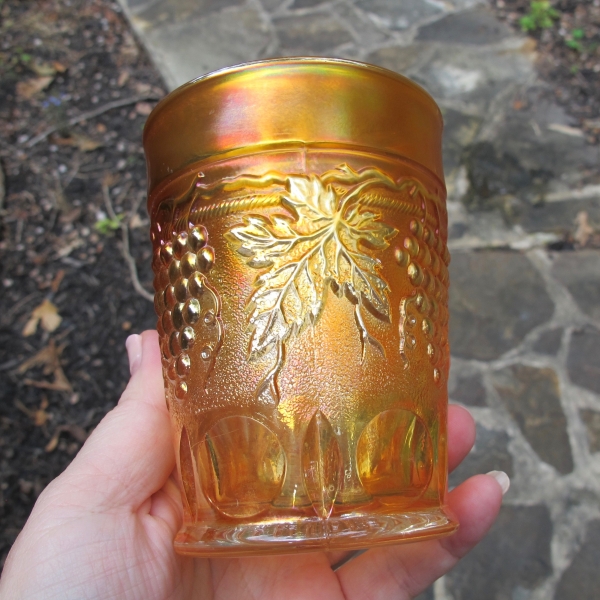 Antique Northwood Grape & Cable Marigold Carnival Glass Tumbler - STIPPLED