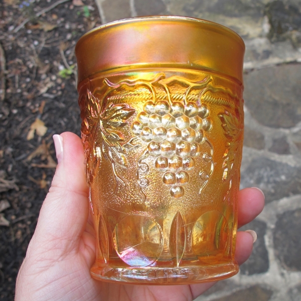 Antique Northwood Grape & Cable Marigold Carnival Glass Tumbler - STIPPLED