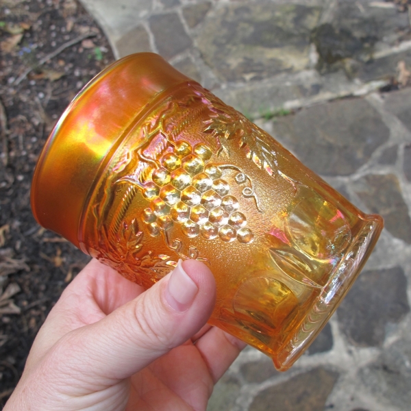 Antique Northwood Grape & Cable Marigold Carnival Glass Tumbler - STIPPLED