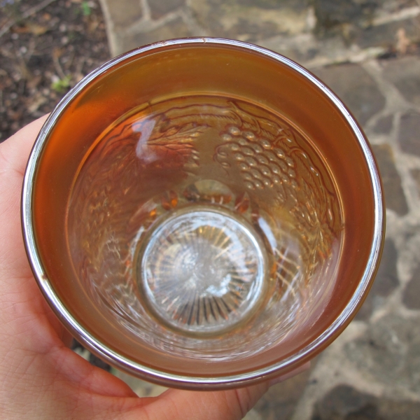 Antique Northwood Grape & Cable Marigold Carnival Glass Tumbler - STIPPLED