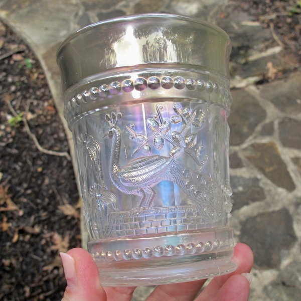 Antique Northwood Peacock at the Fountain White Carnival Glass Tumbler