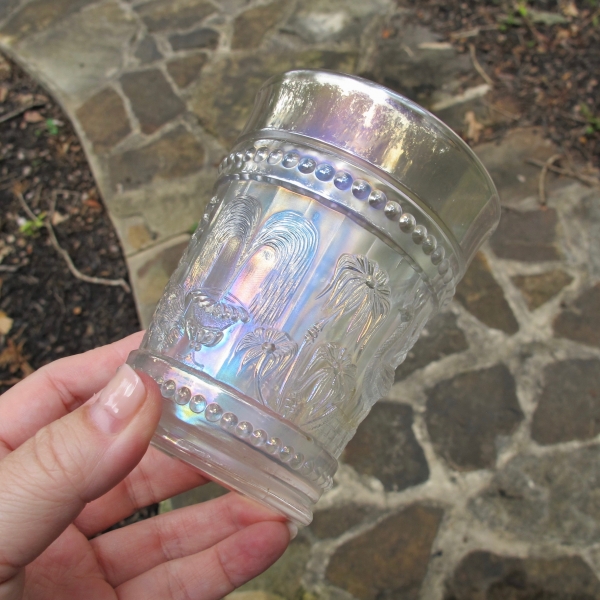 Antique Northwood Peacock at the Fountain White Carnival Glass Tumbler