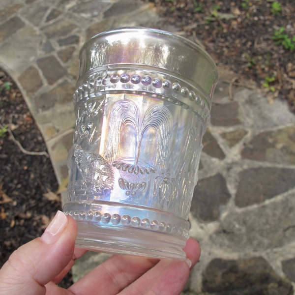 Antique Northwood Peacock at the Fountain White Carnival Glass Tumbler