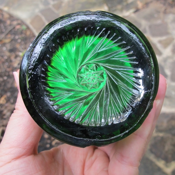 Antique Cambridge Double Star Green Carnival Glass Tumbler