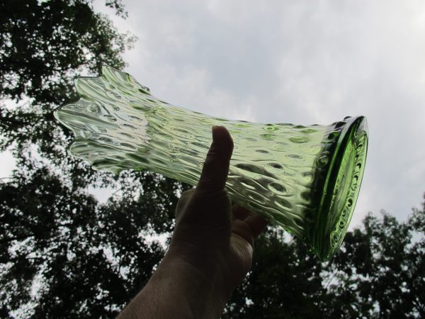 Antique Northwood Lime Green Mid-size Tree Trunk Carnival Glass Vase