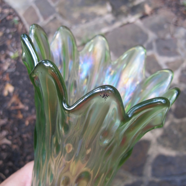 Antique Northwood Lime Green Mid-size Tree Trunk Carnival Glass Vase