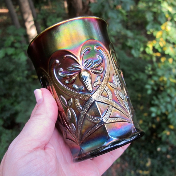 Antique Northwood Wishbone Amethyst Carnival Glass Tumbler