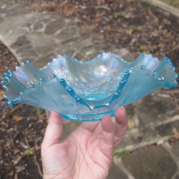 Antique Northwood Ice Blue Good Luck Carnival Glass Bowl