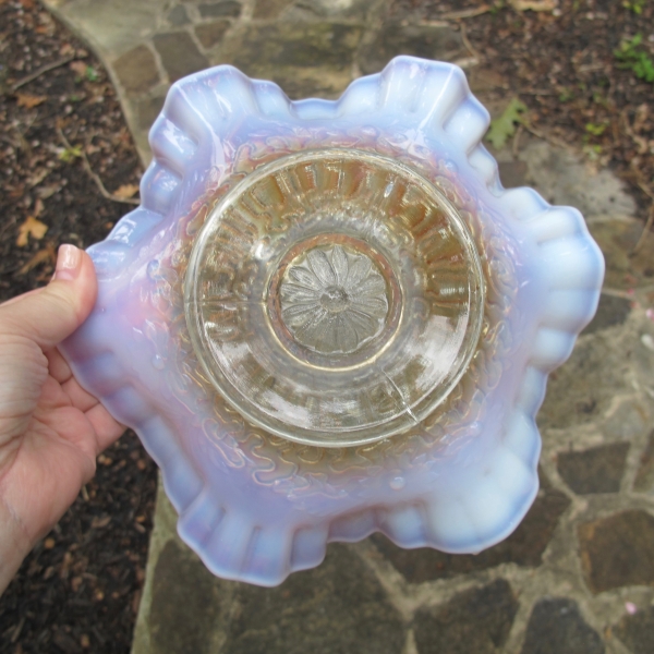 Antique Dugan Peach Opal Soutache Carnival Glass Bowl
