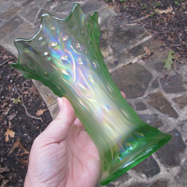Antique Northwood Ice Green Tree Trunk Carnival Glass Squat Vase
