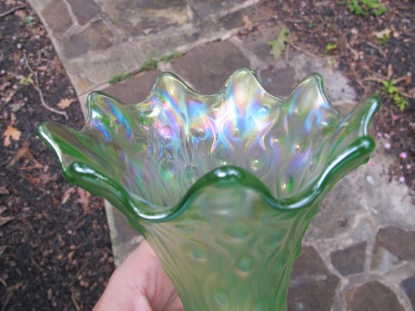 Antique Northwood Ice Green Tree Trunk Carnival Glass Squat Vase