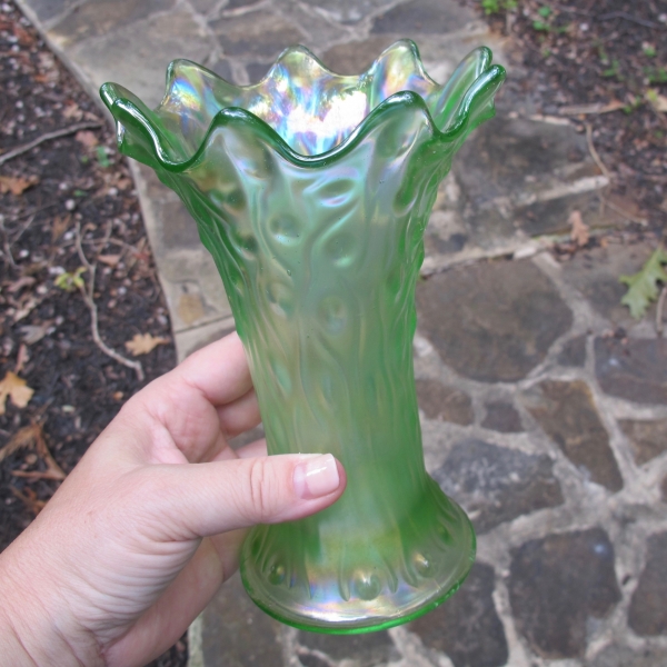 Antique Northwood Ice Green Tree Trunk Carnival Glass Squat Vase