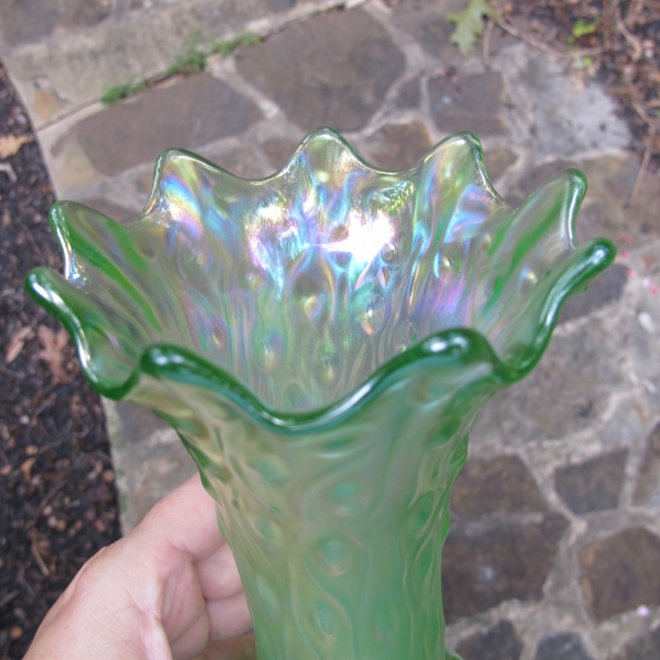 Antique Northwood Ice Green Tree Trunk Carnival Glass Squat Vase