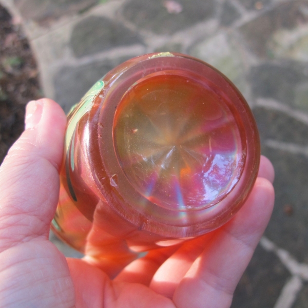 Antique Fenton Enameled Freesia Marigold Carnival Glass Tumbler